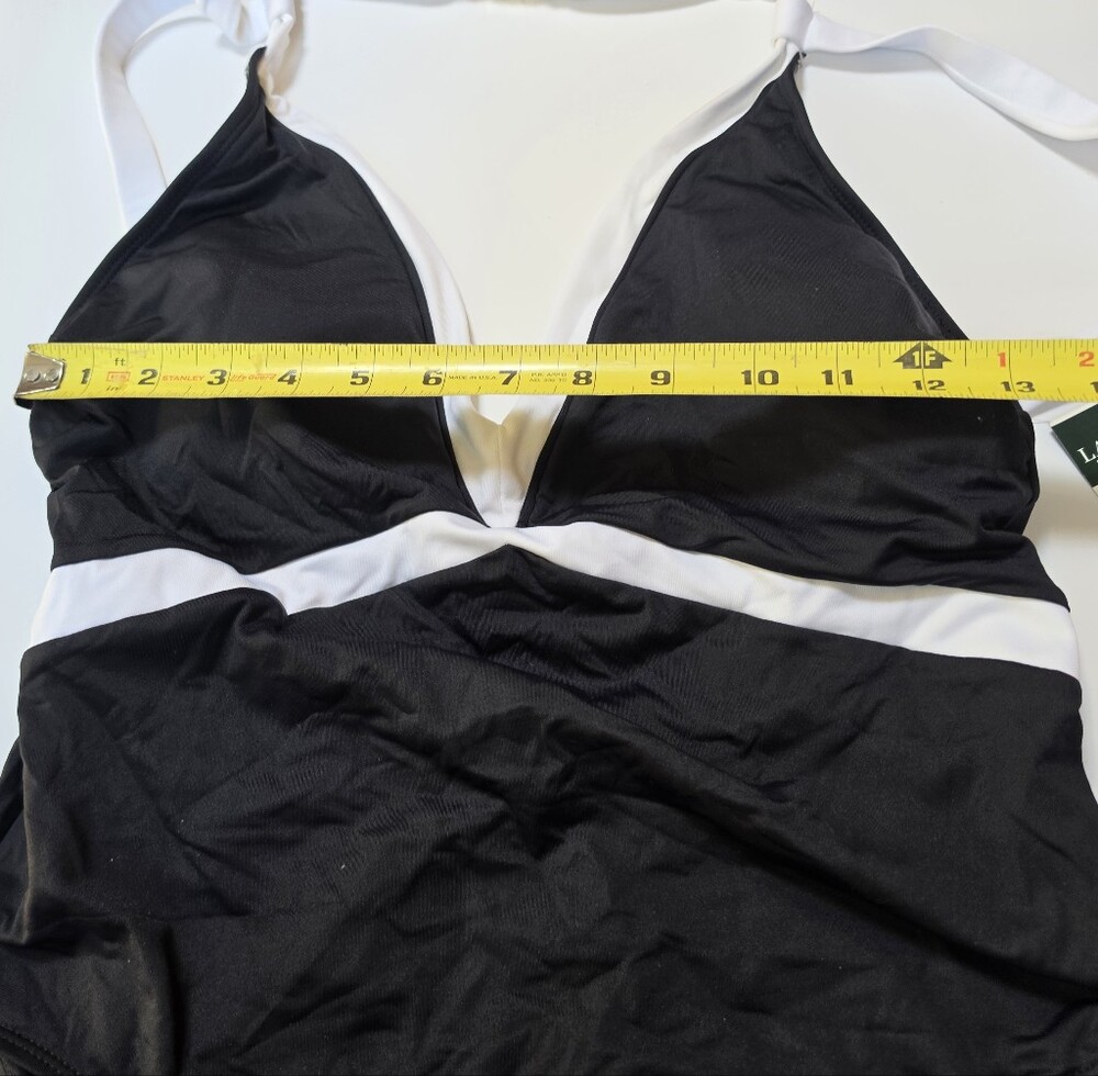 Lauren Ralph NEW Halter V-Neck Backless 12 Black White 1PC Swimsuit Colorblock - Picture 14 of 16